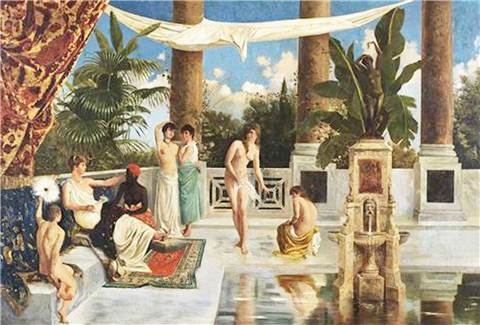 Donne nel cortile (1899), dipinto del principe Abdülmecid